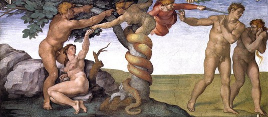Грехопадение. Фреска на Микеланджело от тавана на Сикстинската капела