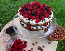 Лешникова торта с малини и боровинки